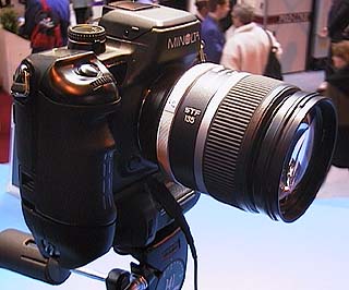 Dynax 9 with grip and 135mm STF lens mounted